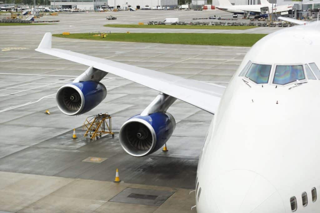 A docked plane at London Heathrow Airport