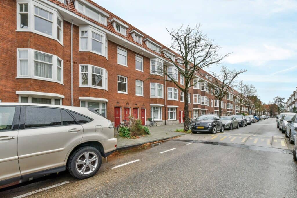 Townhouses and cars on the street