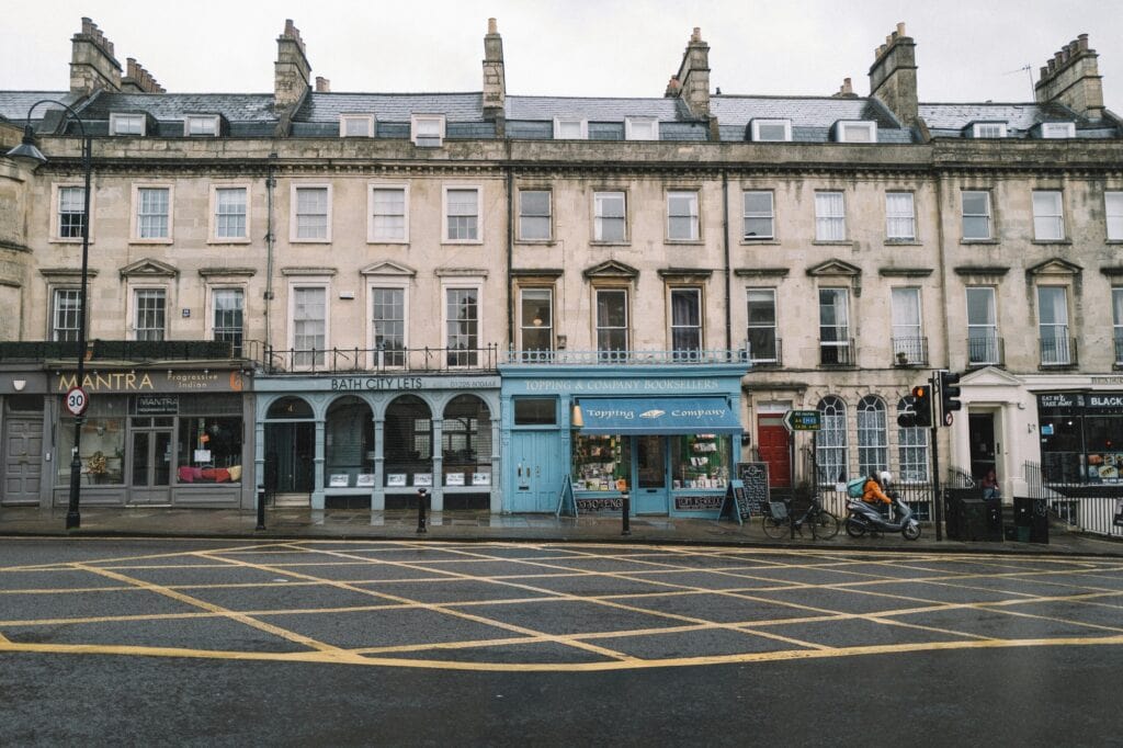 A row of stores in the concept of local shops and markets in Slough.